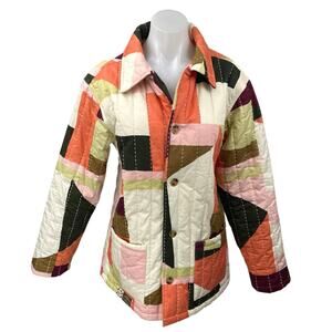 Gee’s Bend Multicolor Long Sleeve Button Oversized Quilted Puffer Coat Jacket S